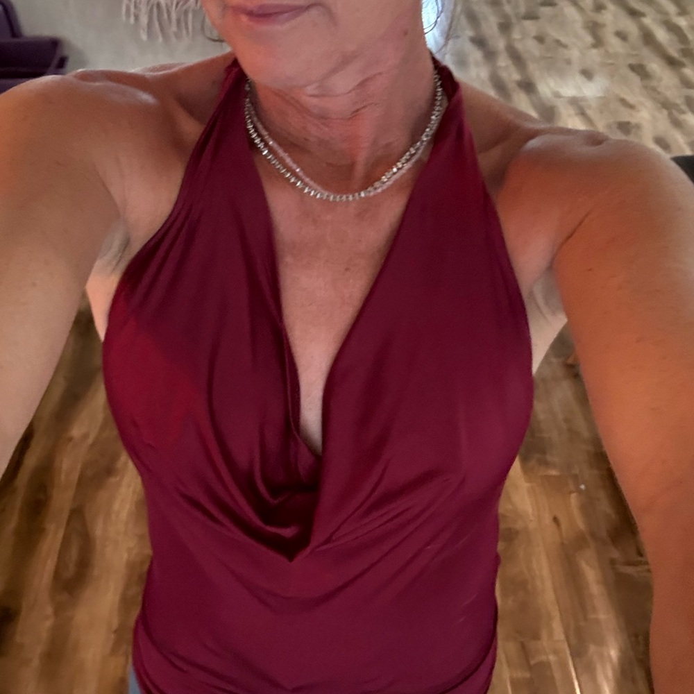 Red Sleeveless Fitted Halter Tank Top